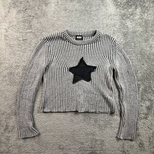 MINGA London Star Knit Sweater Ribbed Womens M Crop Pullover Gray